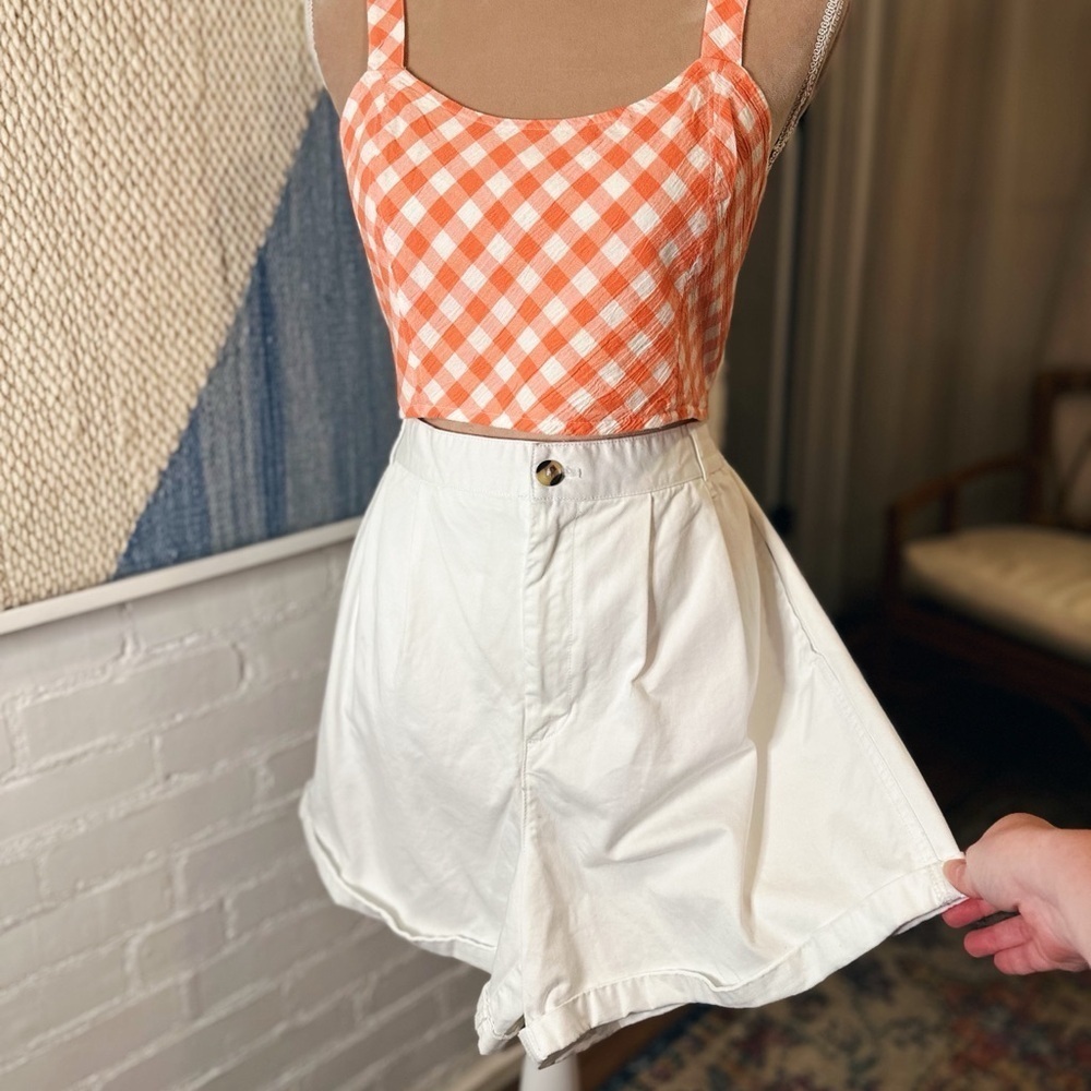 BDG White 100% Cotton High Waist Cuffed Shorts